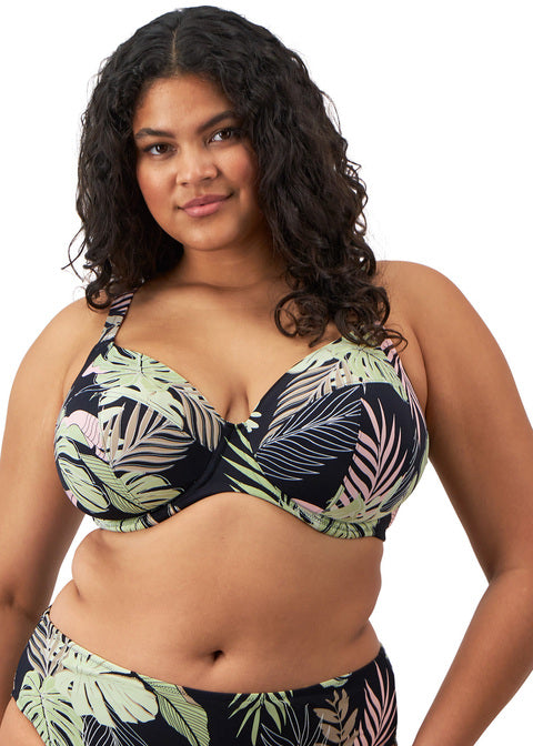 ELOMI - TROPICAL RETREAT PLUNGE BIKINI TOP IN BLACK