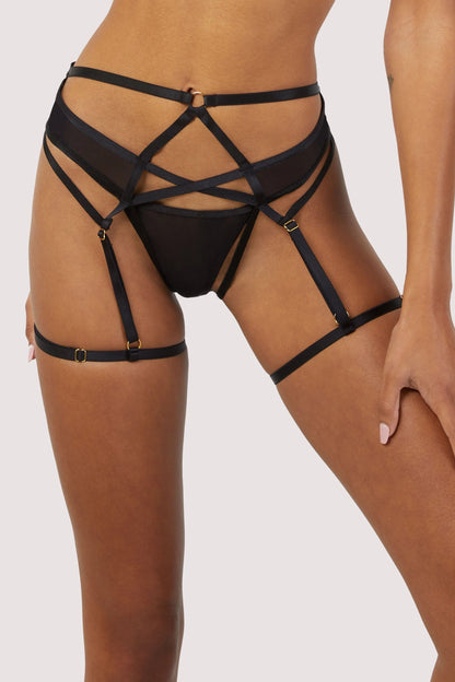 ANON SECRETS - Sarah Black Strappy Ouvert Suspender Brief in Black