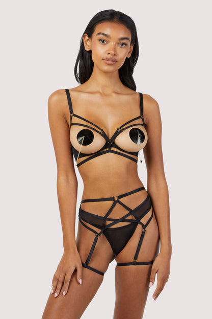 ANON SECRETS - Sarah Black Strappy Ouvert Suspender Brief in Black